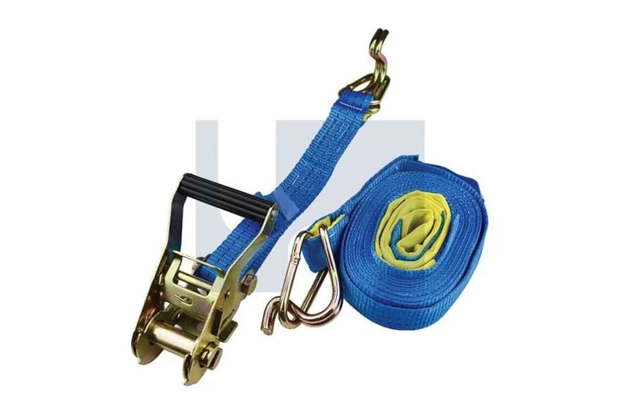 Ratchet tie down strap with hook and keeper ends