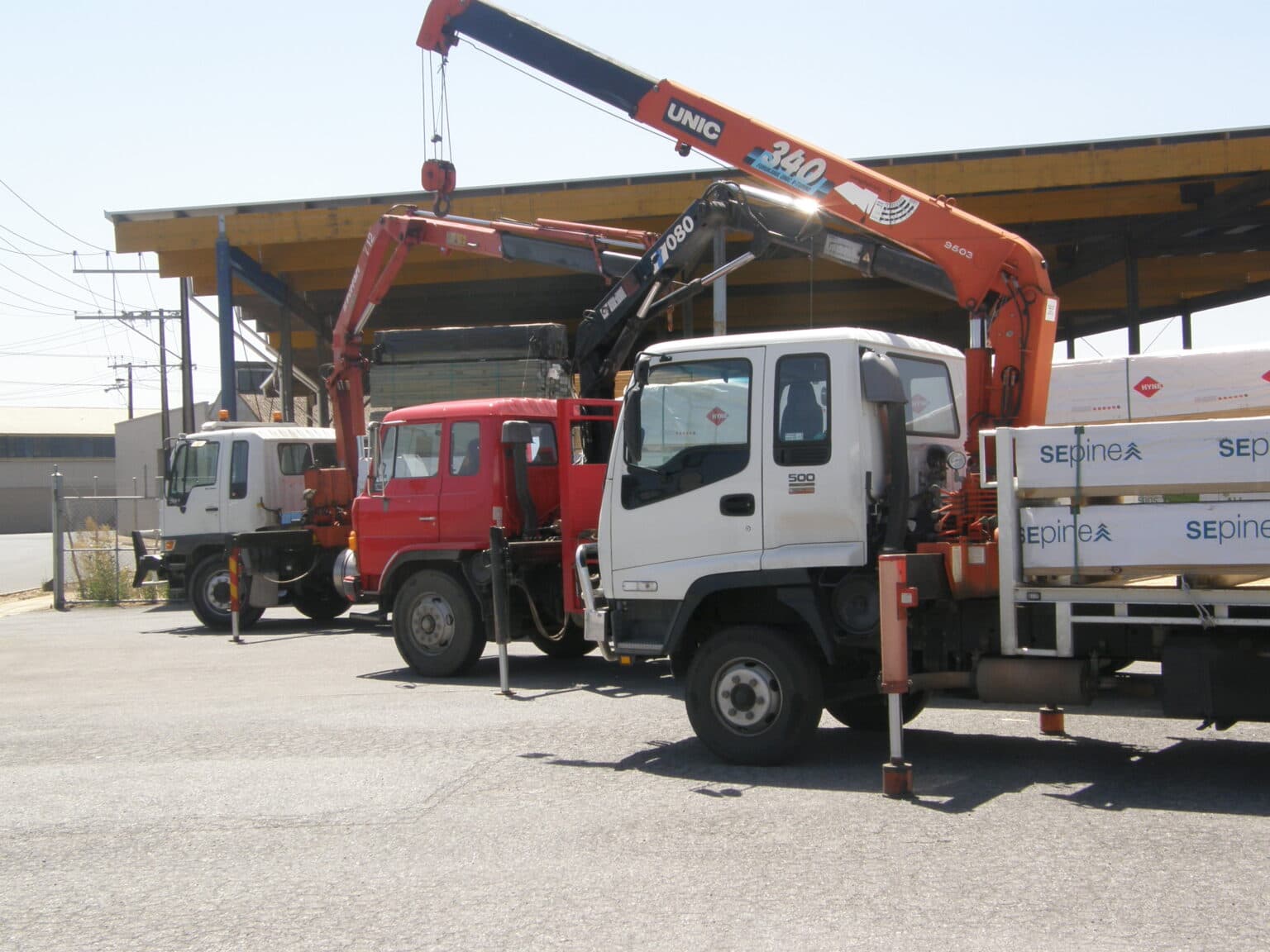 Allmat crane trucks loaded for delivery